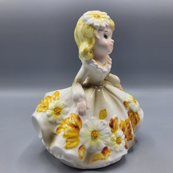Vintage Relpo 6081 Girl Head Vase Planter Yellow Daisy Flowers Made In Japan - Picture 12 of 16